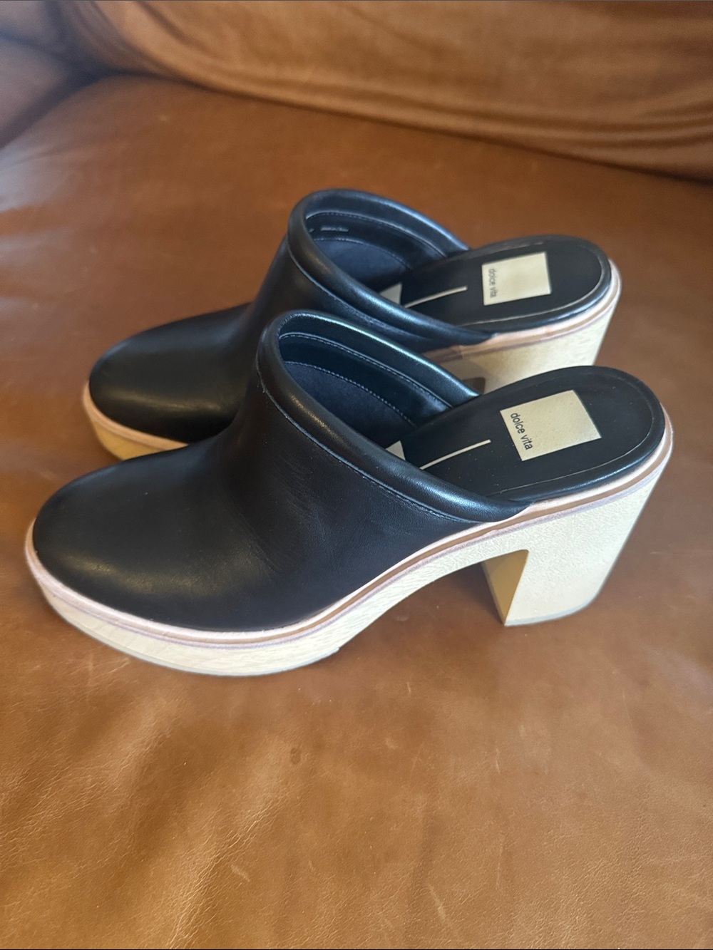 Dolce Vita Camdin Black Leather Platform Clogs